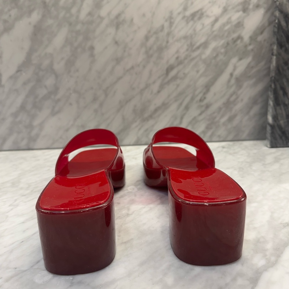Gucci “Plastique” Logo Rubber Heeled Red Mule Slides Sandals 37.5 - Picture 7 of 8